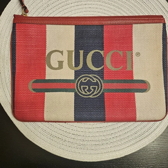 Gucci Web Stripe Canvas Zip Pouch Clutch - Picture 1 of 9